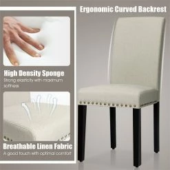 Best reviews of ⌛ Costway Upholstered Fabric Dining Chairs With Nailhead Trim In Beige (Set Of 2) 🛒 -Cheap Office Chairs Store 2326239 7 L