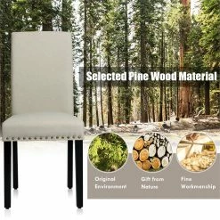 Best reviews of ⌛ Costway Upholstered Fabric Dining Chairs With Nailhead Trim In Beige (Set Of 2) 🛒 -Cheap Office Chairs Store 2326239 8 L