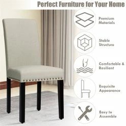 Best reviews of ⌛ Costway Upholstered Fabric Dining Chairs With Nailhead Trim In Beige (Set Of 2) 🛒 -Cheap Office Chairs Store 2326239 9 L