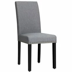Best Pirce ⭐ Costway Upholstered Fabric Dining Chairs With Nailhead Trim In Gray (Set Of 2) 🎉 -Cheap Office Chairs Store 2326240 2 L