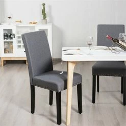 Best Pirce ⭐ Costway Upholstered Fabric Dining Chairs With Nailhead Trim In Gray (Set Of 2) 🎉 -Cheap Office Chairs Store 2326240 4 L