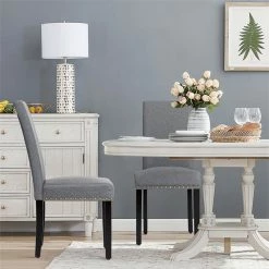 Best Pirce ⭐ Costway Upholstered Fabric Dining Chairs With Nailhead Trim In Gray (Set Of 2) 🎉 -Cheap Office Chairs Store 2326240 5 L