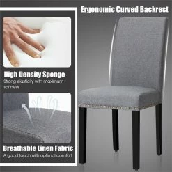Best Pirce ⭐ Costway Upholstered Fabric Dining Chairs With Nailhead Trim In Gray (Set Of 2) 🎉 -Cheap Office Chairs Store 2326240 7 L