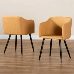 Outlet 😀 Bowery Hill Brown Leather Upholstered And Metal 2-Piece Dining Chair Set 🧨 -Cheap Office Chairs Store 2334411 4 L