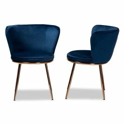 Promo ⌛ Baxton Studio Farah Navy Blue And Rose Gold Finished Dining Chair (Set Of 2) 🔥