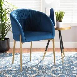 Deals ✨ Baxton Studio Ballard Navy Blue Velvet And Gold Finished Metal Dining Chair ⭐ -Cheap Office Chairs Store 2336044 8 L