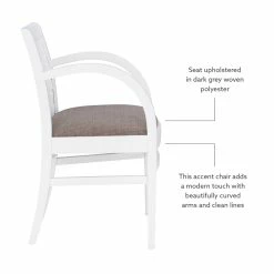 Hot Sale ✔️ Linon Riker Wood Commercial Grade Woven Arm Chair In White 🎁 -Cheap Office Chairs Store 2341077 8 L