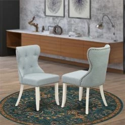 Buy 🔔 East West Furniture Sion 36" Fabric Dining Chairs In White/Blue (Set Of 2) 😀 -Cheap Office Chairs Store 2352360 1 L