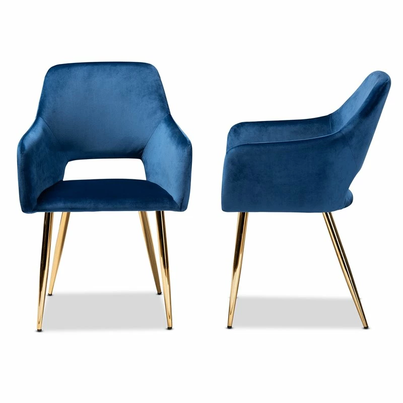 Buy 🎉 Bowery Hill Germaine Navy Blue Velvet Metal Dining Chairs (Set Of 2) 😉 5 Buy 🎉 Bowery Hill Germaine Navy Blue Velvet Metal Dining Chairs (Set Of 2) 😉 - Image 3