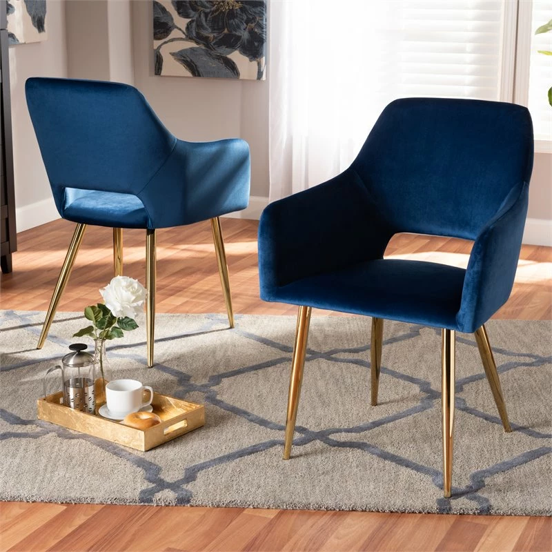 Buy 🎉 Bowery Hill Germaine Navy Blue Velvet Metal Dining Chairs (Set Of 2) 😉 8 Buy 🎉 Bowery Hill Germaine Navy Blue Velvet Metal Dining Chairs (Set Of 2) 😉 - Image 6