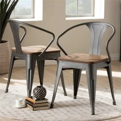 Brand new ✔️ Bowery Hill Steel Dining Arm Chair In Gunmetal (Set Of 2) 🎁 -Cheap Office Chairs Store 2367489 1 L