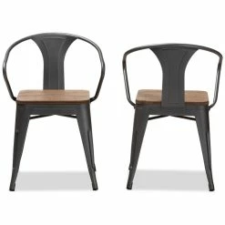 Brand new ✔️ Bowery Hill Steel Dining Arm Chair In Gunmetal (Set Of 2) 🎁 -Cheap Office Chairs Store 2367489 2 L