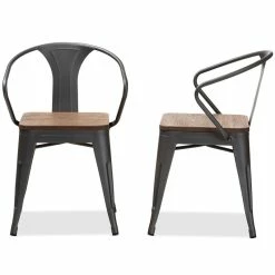 Brand new ✔️ Bowery Hill Steel Dining Arm Chair In Gunmetal (Set Of 2) 🎁 -Cheap Office Chairs Store 2367489 3 L