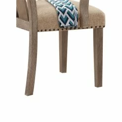 Coupon 🌟 Benzara Wood And Fabric Dining Side Armchairs With Nail Head Trim In Beige And Brown ✨ -Cheap Office Chairs Store 2369114 3 L