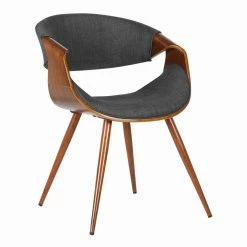 Outlet ๐ฅ Benzara Curved Back Fabric Dining Chair With Round Tapered Legs In Brown And Gray ๐