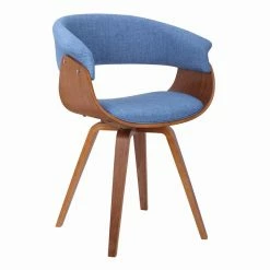 Best reviews of โ๏ธ Benzara Mid Century Wooden Dining Chair With Curved Fabric Seating In Brown And Blue ๐คฉ