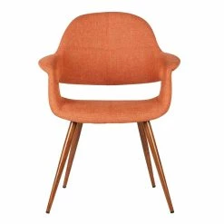 Outlet 🎁 Benzara Fabric Mid Century Dining Chair With Round Tapered Legs In Orange And Brown 🧨 -Cheap Office Chairs Store 2369545 1 L