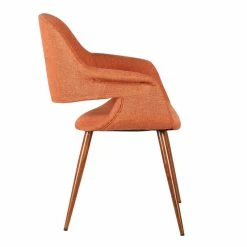 Outlet 🎁 Benzara Fabric Mid Century Dining Chair With Round Tapered Legs In Orange And Brown 🧨 -Cheap Office Chairs Store 2369545 2 L