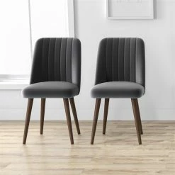 Brand new 😍 Ashcroft Aurelia Mid-Century Modern Velvet Dining Chair In Grey (Set Of 2) 🎉 -Cheap Office Chairs Store 2382266 22 L
