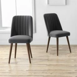 Brand new 😍 Ashcroft Aurelia Mid-Century Modern Velvet Dining Chair In Grey (Set Of 2) 🎉 -Cheap Office Chairs Store 2382266 23 L