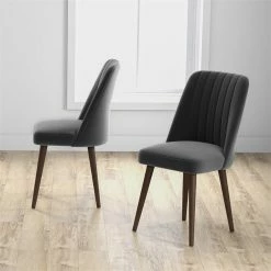 Brand new 😍 Ashcroft Aurelia Mid-Century Modern Velvet Dining Chair In Grey (Set Of 2) 🎉 -Cheap Office Chairs Store 2382266 24 L