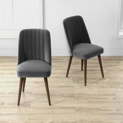 Brand new 😍 Ashcroft Aurelia Mid-Century Modern Velvet Dining Chair In Grey (Set Of 2) 🎉 -Cheap Office Chairs Store 2382266 25 L