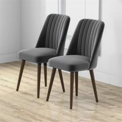 Brand new 😍 Ashcroft Aurelia Mid-Century Modern Velvet Dining Chair In Grey (Set Of 2) 🎉 -Cheap Office Chairs Store 2382266 26 L