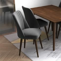 Brand new 😍 Ashcroft Aurelia Mid-Century Modern Velvet Dining Chair In Grey (Set Of 2) 🎉 -Cheap Office Chairs Store 2382266 28 L