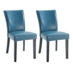 Best Pirce 😍 Milan Meadow Bonded Leather Parson Chair With Carved Back In Blue (Set Of 2) 👍