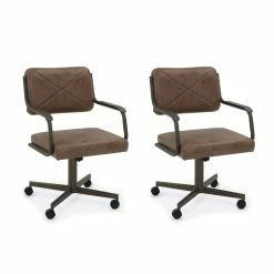 Hot Sale 🎉 Chromcraft Douglas Swivel Dining Arm Chair In Chestnut And Bronze (Set Of 2) 😀
