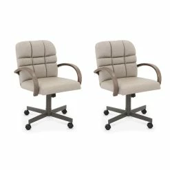 Outlet 😀 Chromcraft Douglas Swivel Dining Arm Chair In Sea Gray (Set Of 2) 😉