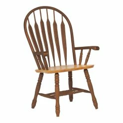 New ❤️ Sunset Trading Selections Comfort Windsor Dining Armchair In Nutmeg Brown/Light Oak Solid Wood 🔥