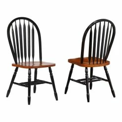 Best Pirce ✔️ Sunset Trading Selections Arrowback Windsor Dining Side Chair Black/Cherry Solid Wood Set Of 2 ✨