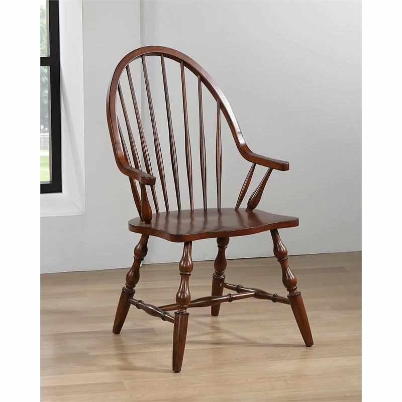 Best Sale 🥰 Sunset Trading Andrews 18" Windsor Wood Dining Chair With Arms In Chestnut Brown 🎁 4 Best Sale 🥰 Sunset Trading Andrews 18" Windsor Wood Dining Chair With Arms In Chestnut Brown 🎁 - Image 2