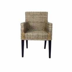 Hot Sale 🔥 Belmont Home Sunbury Woven Rattan/Wicker Dining Arm Chair In Gray/Dark Brown 😉 -Cheap Office Chairs Store 2410138 2 L