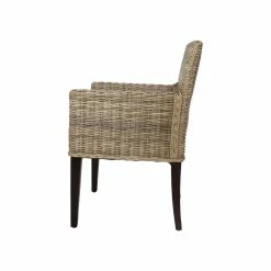 Hot Sale 🔥 Belmont Home Sunbury Woven Rattan/Wicker Dining Arm Chair In Gray/Dark Brown 😉 -Cheap Office Chairs Store 2410138 3 L