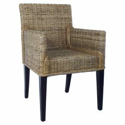 Hot Sale 🔥 Belmont Home Sunbury Woven Rattan/Wicker Dining Arm Chair In Gray/Dark Brown 😉