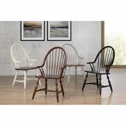 New 🌟 Sunset Trading Black Cherry Selections 18" Wood Windsor Dining Armchair In Black 👍 -Cheap Office Chairs Store 2411561 5 L