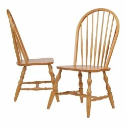 Hot Sale ⌛ Sunset Trading Oak Selections 18" Wood Windsor Dining Chair In Oak (Set Of 2) ⌛