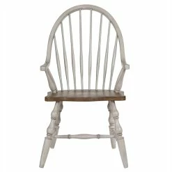 Promo ✔️ Sunset Trading Country Grove 18" Wood Windsor Dining Chair With Arms In Gray ✔️ -Cheap Office Chairs Store 2411674 2 L