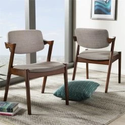 Coupon 🥰 Bowery Hill Mid-Century Dining Chair In Gray Linen Fabric (Set Of 2) 🤩 -Cheap Office Chairs Store 2412819 7 L