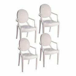 Wholesale 💯 Pangea Home Lucid 36.5" Bentley Arm Plastic Dining Chair In White (Set Of 4) 🎁