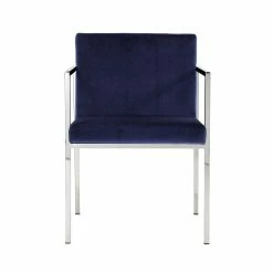 New 🔔 Pangea Home Fred 27.5" Glen Velvet & Steel Dining Chair In Navy (Set Of 2) ✔️ -Cheap Office Chairs Store 2416619 2 L