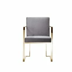 Outlet ✔️ Pangea Home Dexter 18.5" Velvet & Steel Arm Chair In Gray & Gold 🤩 -Cheap Office Chairs Store 2416645 1 L