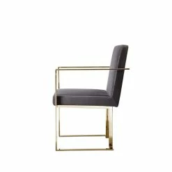 Outlet ✔️ Pangea Home Dexter 18.5" Velvet & Steel Arm Chair In Gray & Gold 🤩 -Cheap Office Chairs Store 2416645 2 L