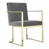 Outlet ✔️ Pangea Home Dexter 18.5" Velvet & Steel Arm Chair In Gray & Gold 🤩 -Cheap Office Chairs Store 2416645 L