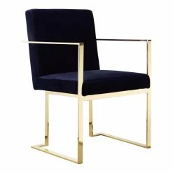 Outlet ๐งจ Pangea Home Dexter 18.5" Velvet & Steel Arm Chair In Navy & Gold ๐