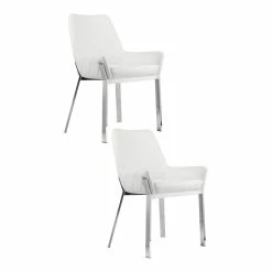 Hot Sale โ Pangea Home Hudson 19.3" Faux Leather Tufted Chair In White/Silver (Set Of 2) ๐