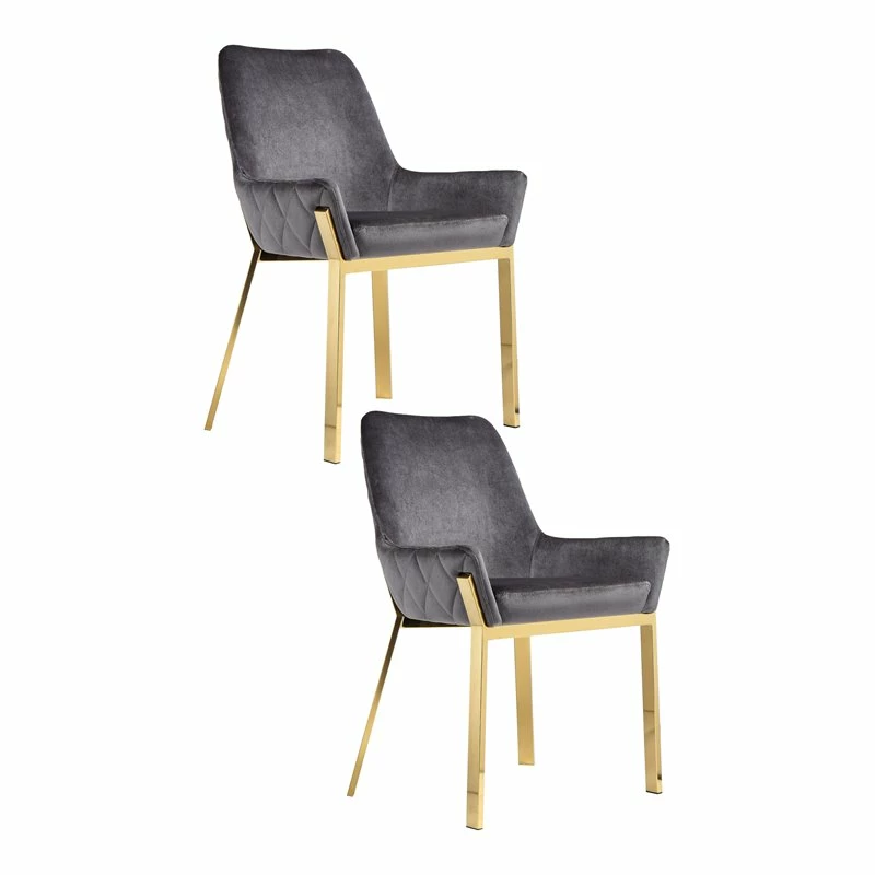 Brand new 🤩 Pangea Home Hudson 19.3" Steel & Velvet Tufted Chair In Gray & Gold (Set Of 2) 🥰 3 Brand new 🤩 Pangea Home Hudson 19.3" Steel & Velvet Tufted Chair In Gray & Gold (Set Of 2) 🥰