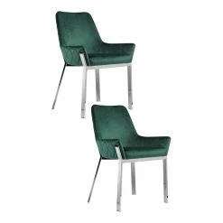 Best Pirce 🥰 Pangea Home Hudson 19.3" Steel & Velvet Tufted Chair In Green & Silver(Set Of 2) 😍